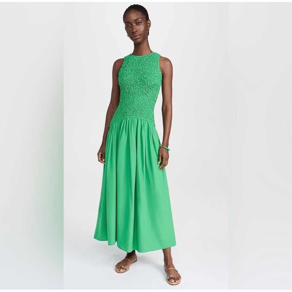 The Wolf Gang Marisol Maxi Dress Emerald Green Size XS Drop Waist High Neck